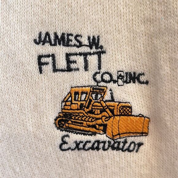 Vtg Bulldozer Embroidered V Neck Sweater Large Mens Grandpa Retro Yellow Preppy - Picture 3 of 10